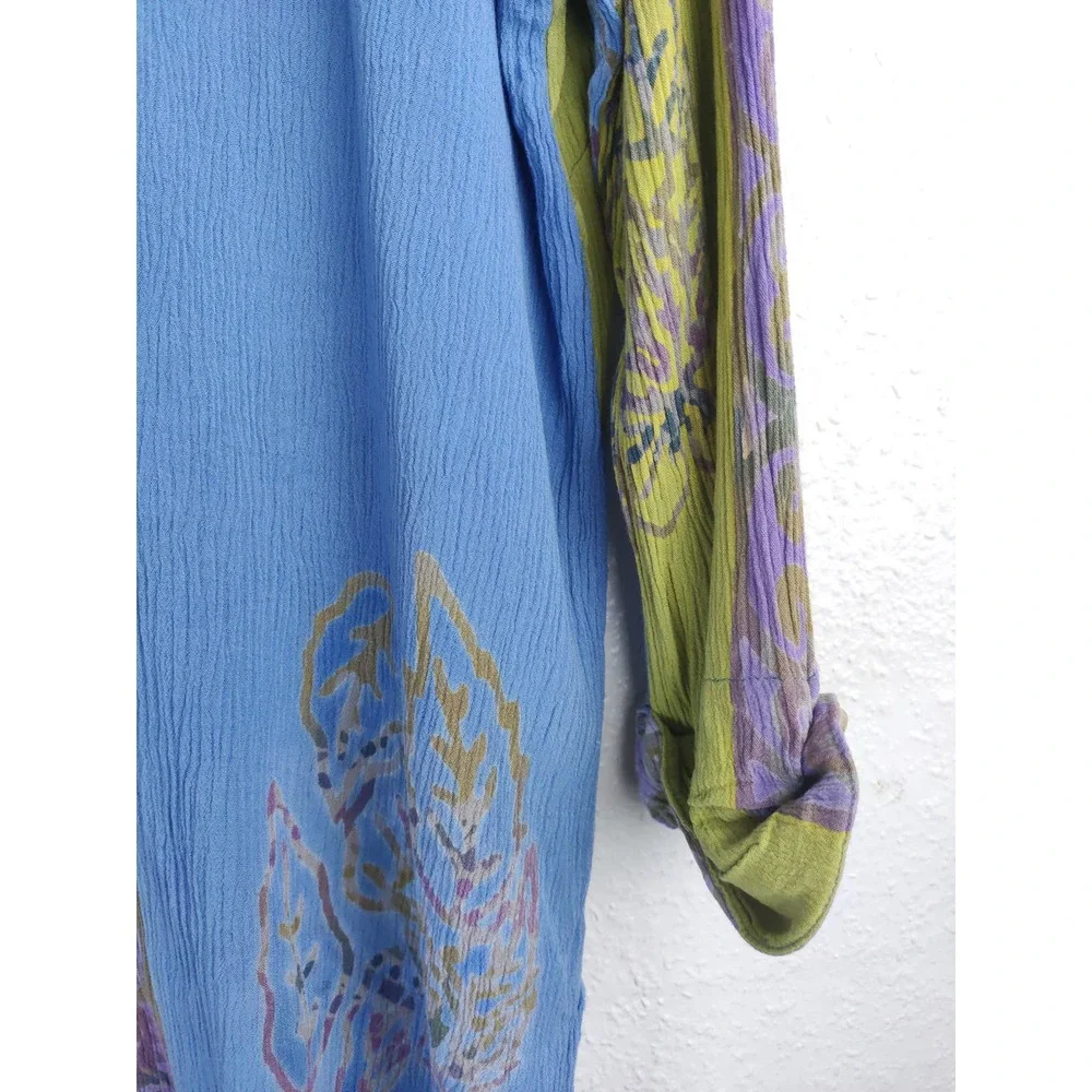 3/$20 Soft Surroundings Green Blue Purple Rayon One Button Duster Cardigan Top S - Picture 7 of 8